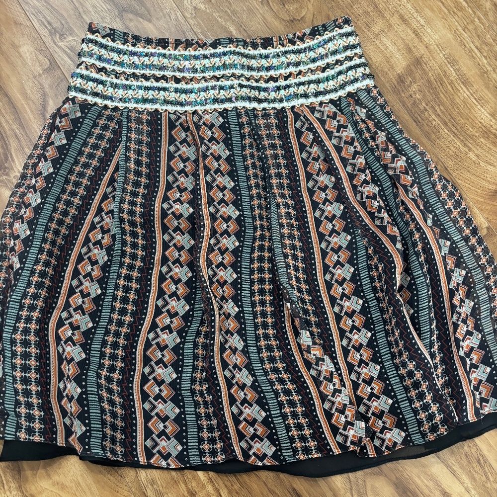 Free People Boho Sequin Wide Waist A-Line Skirt • Size 2